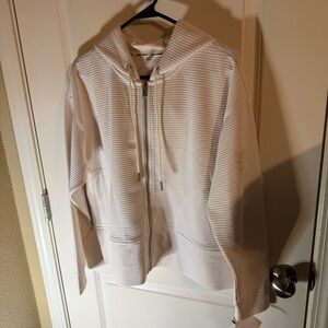 DKNY SPORT White Ribbed Textured Full Zip Hoodie • Size L • Hooded Jacket